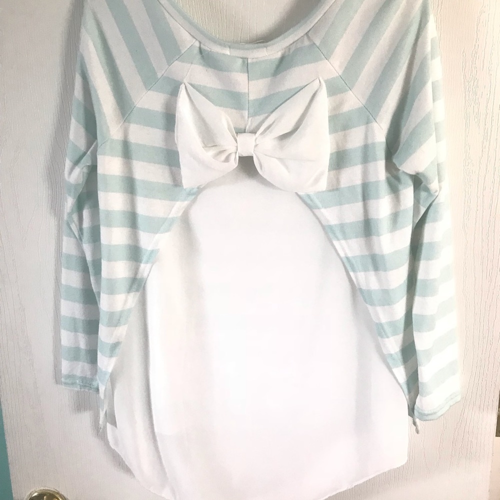 Mint/ivory Open Sheer Back Top with Bow